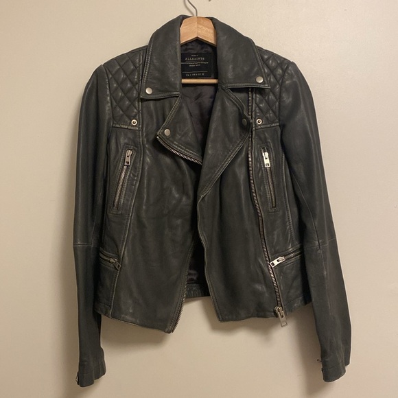 SOLD All Saints Charcoal Leather Moto Jacket - Picture 8 of 15